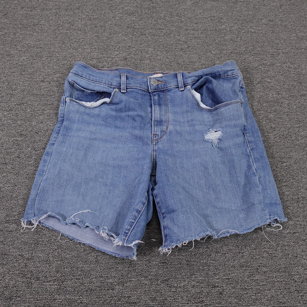 Levis Bermuda Shorts Mens 30 Blue Denim Distressed Cutoff Frayed Hem‎ 10 Inseam